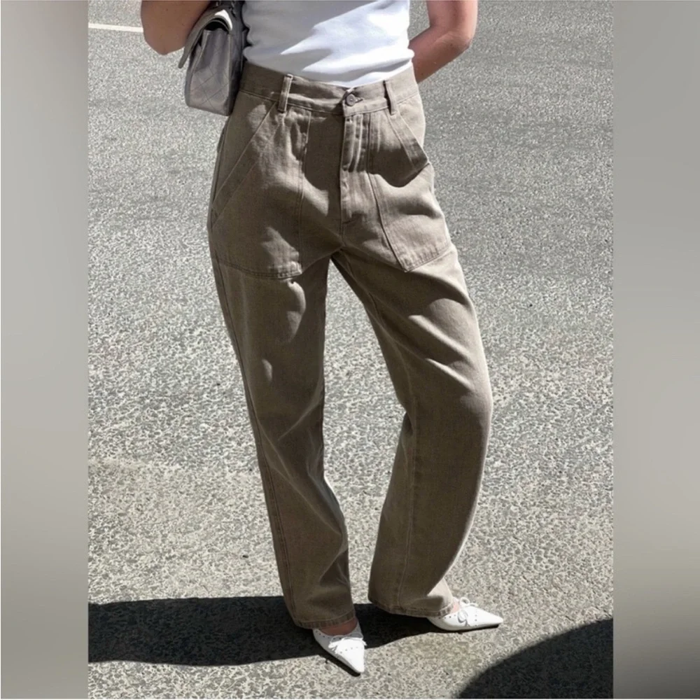 Djerf Avenue Straight-Leg Utility Pants in Taupe - Picture 1 of 14